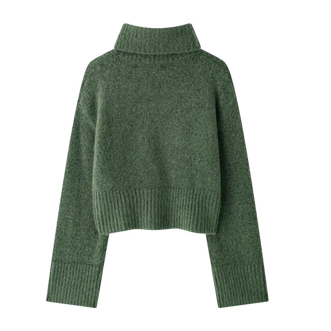 Collar long sleeved pullover knitted sweater for women
