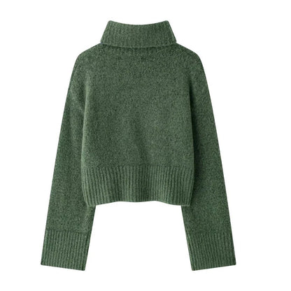 Collar long sleeved pullover knitted sweater for women
