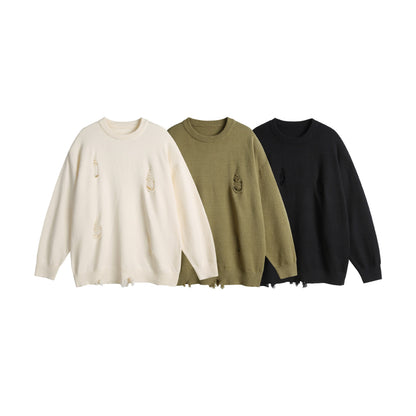 Plain Color Crew Neck Loose Fit Unisex Knit Sweater