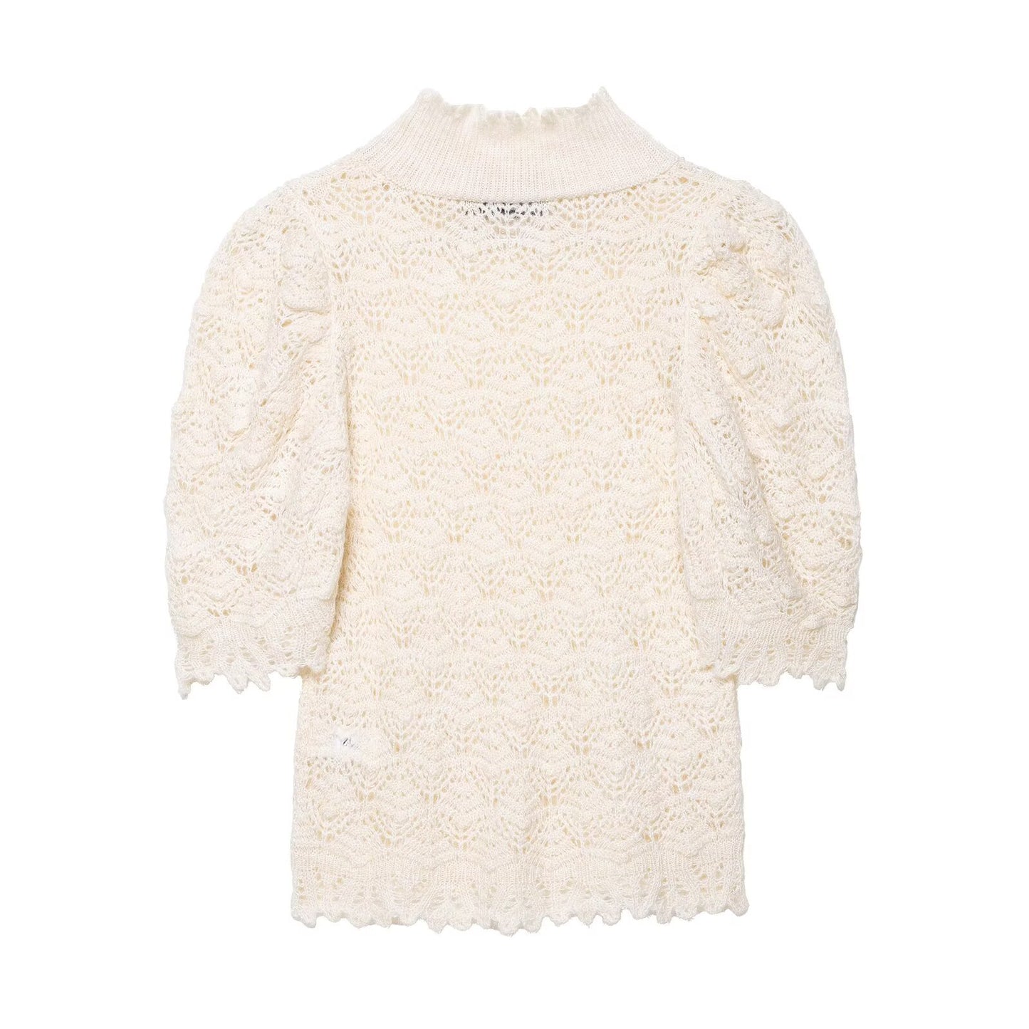Half high neck bubble sleeve head knitted sweater for women