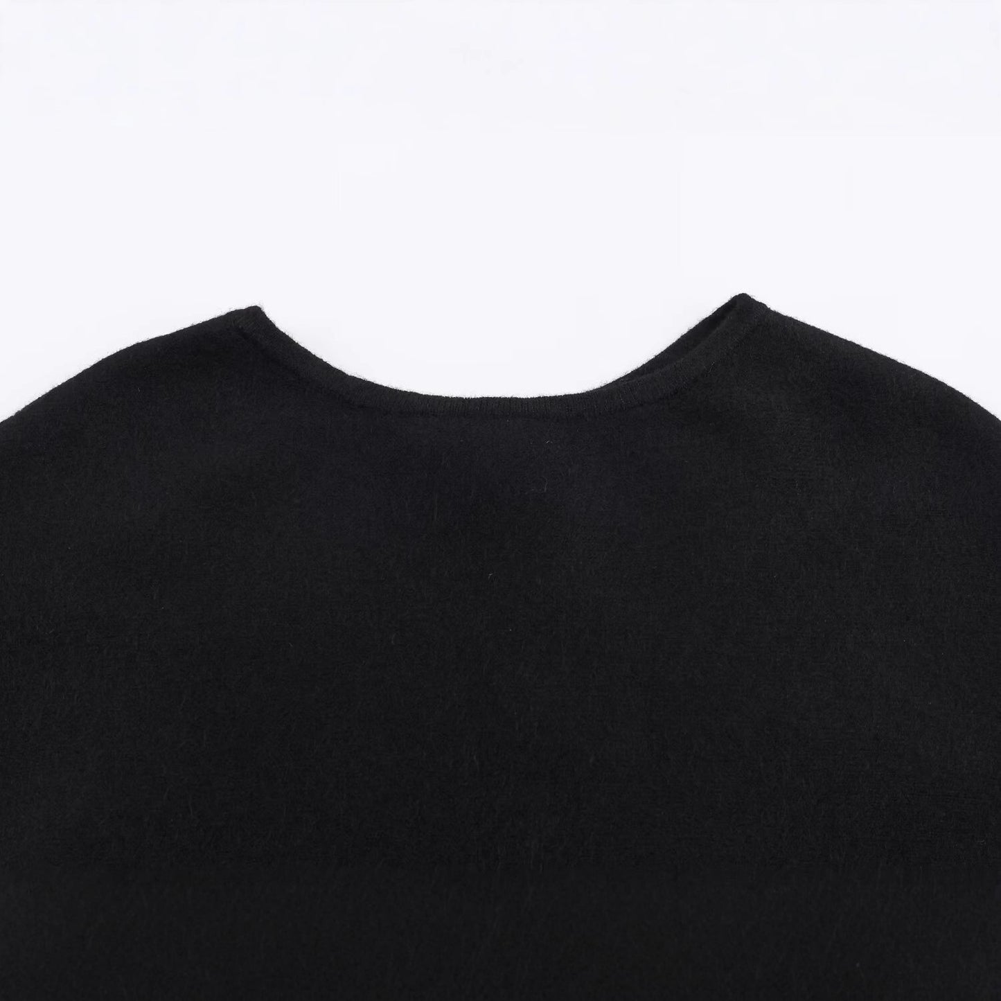 Temperament Round Neck Cloak Long Sleeve Solid Color Knitted Shirt for Women