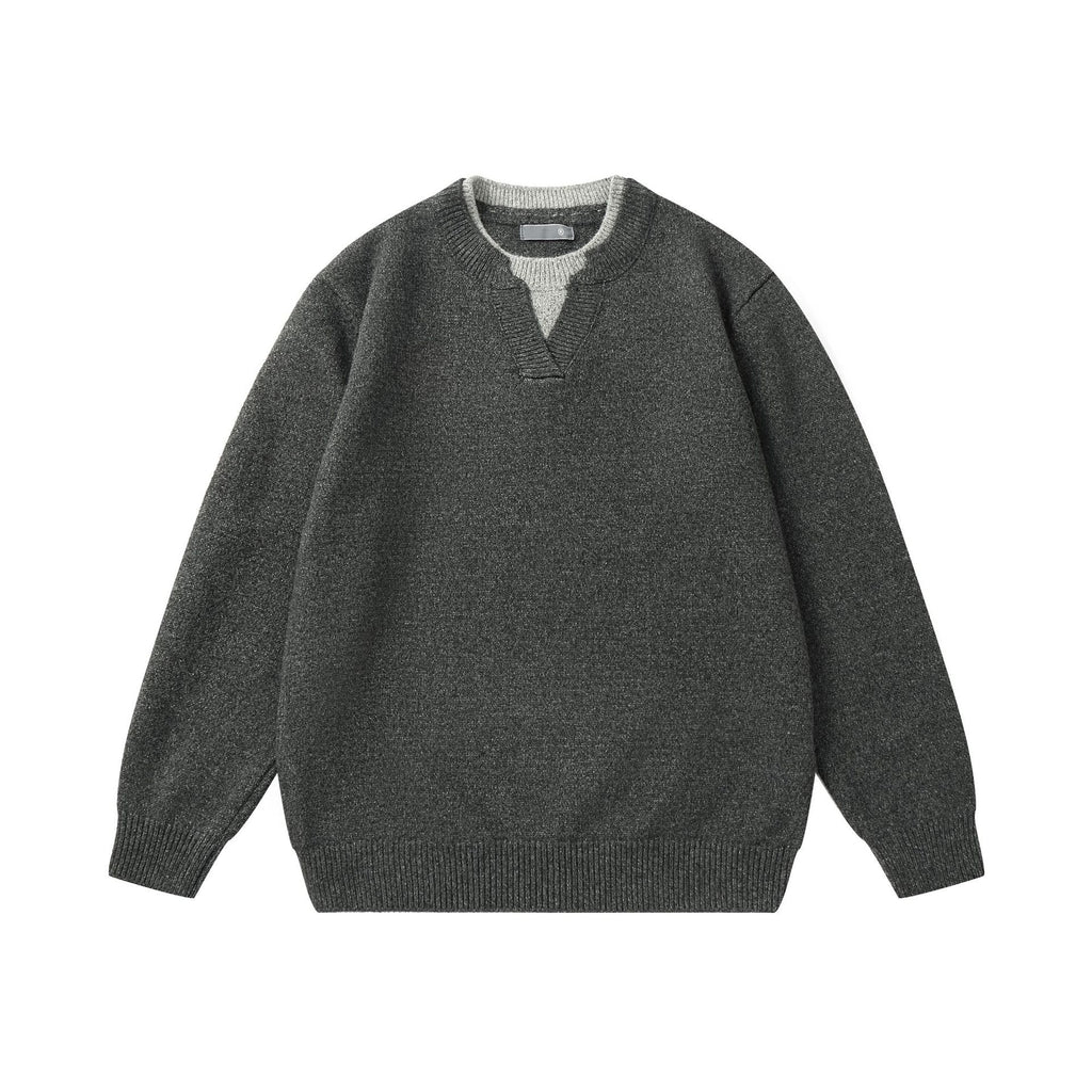 Solid Color Simple Mock Two-Piece Color-Blocking Knit Sweater