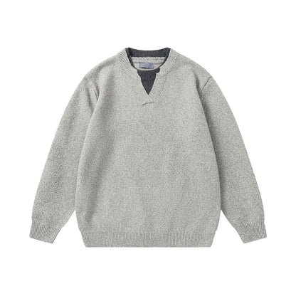 Solid Color Simple Mock Two-Piece Color-Blocking Knit Sweater