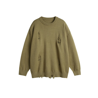 Plain Color Crew Neck Loose Fit Unisex Knit Sweater