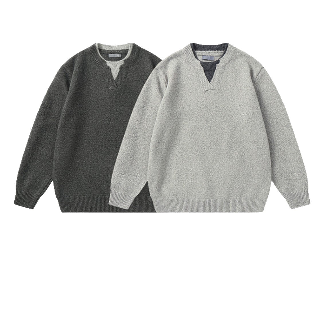 Solid Color Simple Mock Two-Piece Color-Blocking Knit Sweater