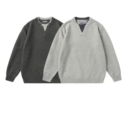 Solid Color Simple Mock Two-Piece Color-Blocking Knit Sweater