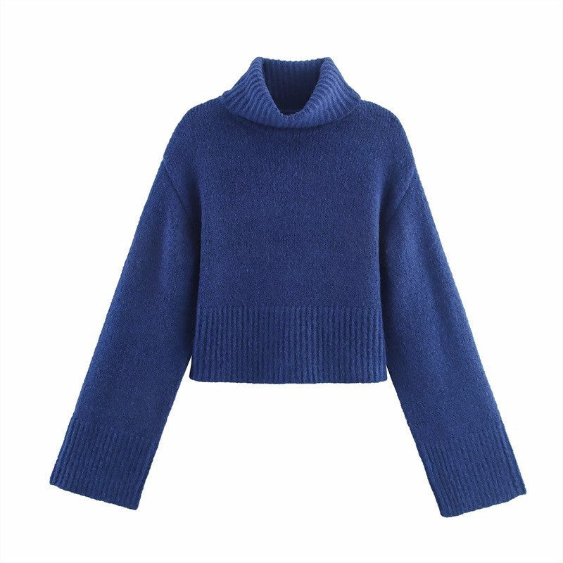 Collar long sleeved pullover knitted sweater for women