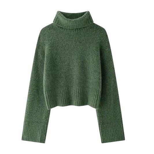Collar long sleeved pullover knitted sweater for women