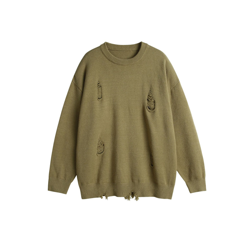 Plain Color Crew Neck Loose Fit Unisex Knit Sweater