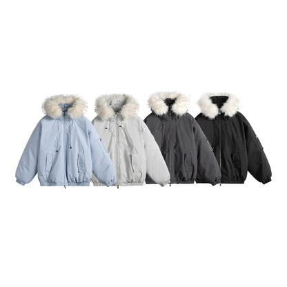 Removable Fur Collar Hooded Thickened Warm Parka Jacket