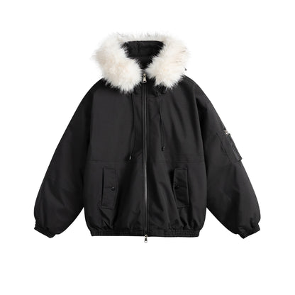 Removable Fur Collar Hooded Thickened Warm Parka Jacket