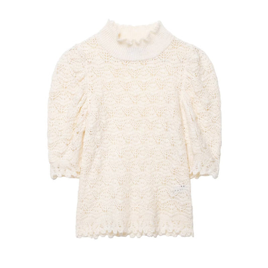 Half high neck bubble sleeve head knitted sweater for women
