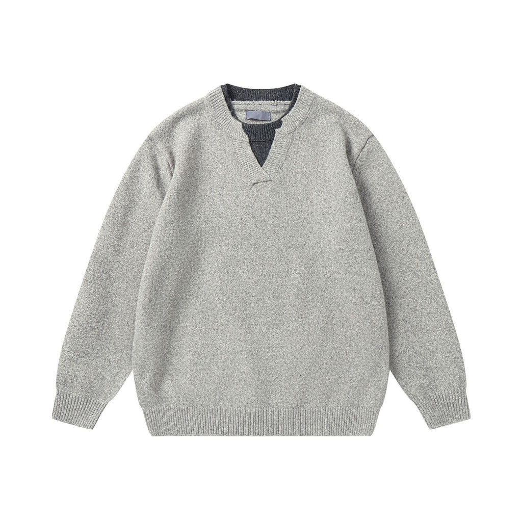 Solid Color Simple Mock Two-Piece Color-Blocking Knit Sweater