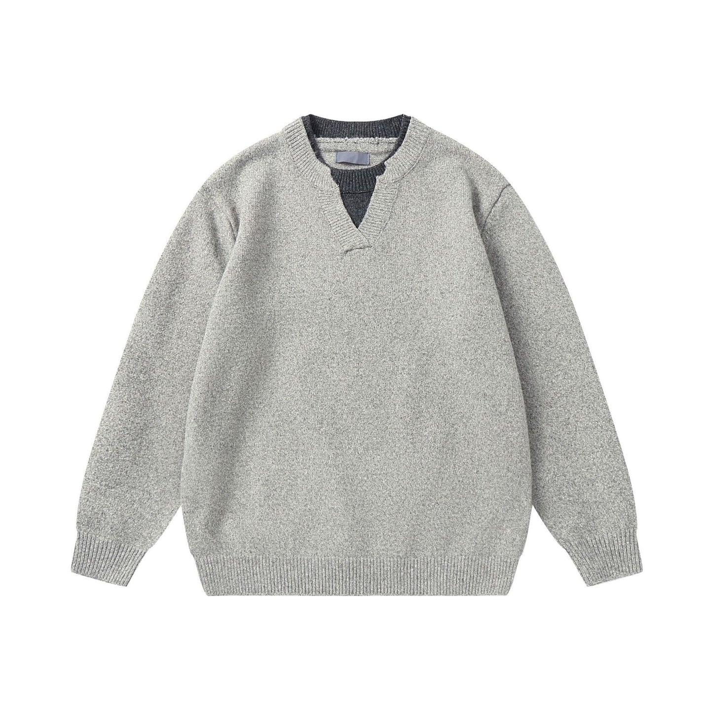 Solid Color Simple Mock Two-Piece Color-Blocking Knit Sweater